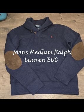 Ralph Lauren Navy Turtleneck Sweater with Brown Elbow Patches